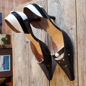 Luvshoes black & white leather heels, 10